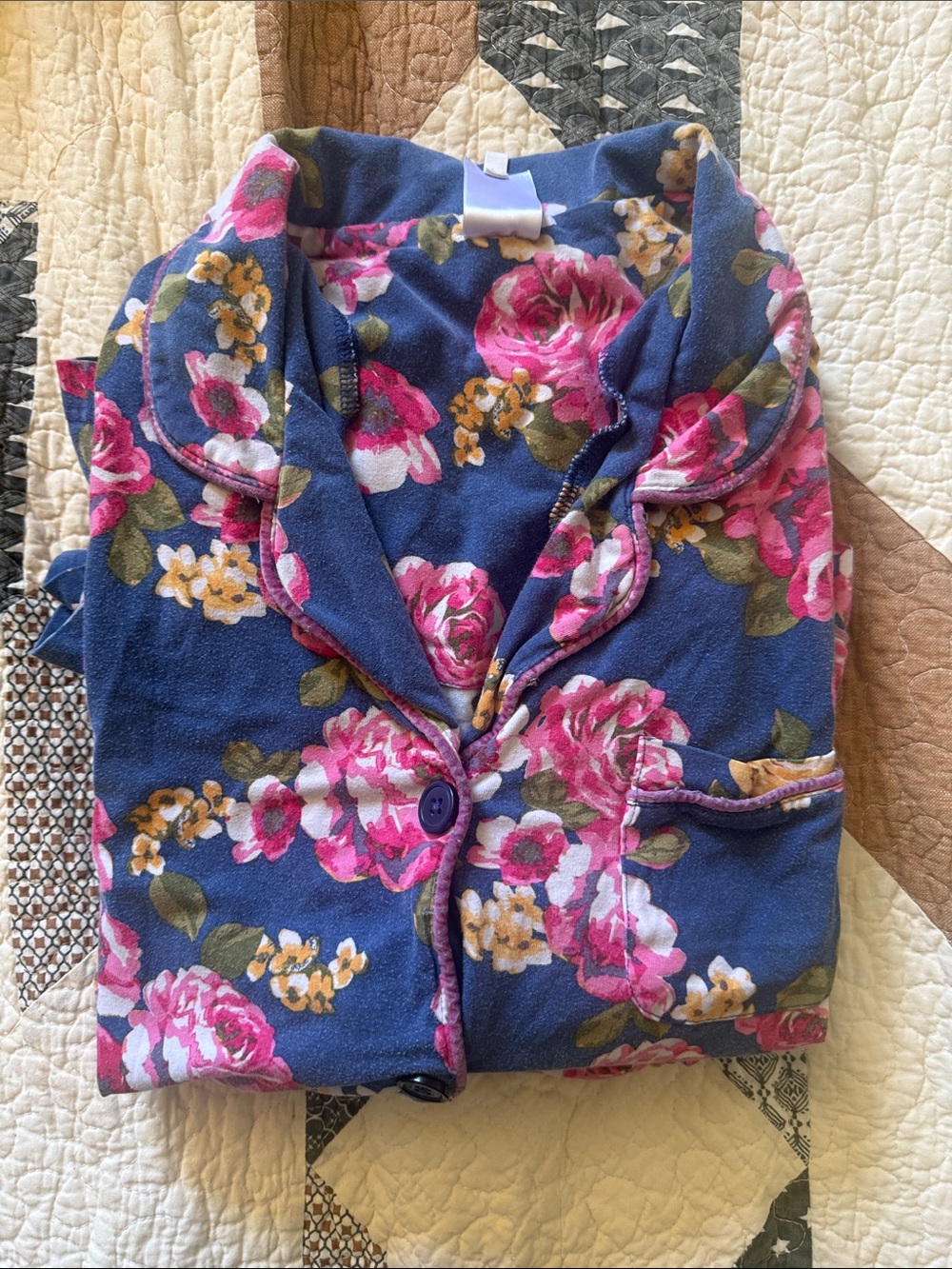 BedHead Navy Floral Button-Front Pajama top and bottom